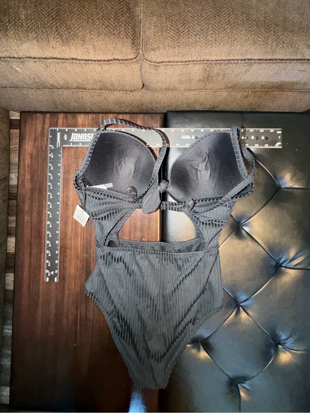 Black Ribbed One-Piece Swimsuit 38DD - Picture 4 of 5